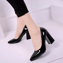 Women Red Sole Pumps Thick Heel Dress Shoes Patent Leather Female Pointed Toe Slip-On High Heels Party Wedding Shoes Mujer 9CM 2024 - buy cheap