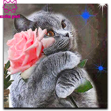 Diy pintura diamante animal cinza gato rosa artesanato imagem strass presente 5d ponto cruz diamante bordado venda arte presente 2024 - compre barato