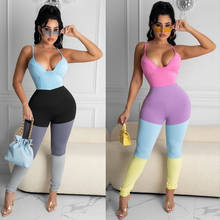 Spaghetti Strap Women Jumpsuits 2021 Summer Fashion Contrast Colors V Neck Sleeveless Bodycon Pants Rompers S-XXL 2024 - buy cheap