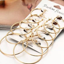 6Pairs Elegant Vintage Silver Gold Big Circle Small Hoop Earrings Set Women Girls Simple Steampunk Ear Rings 2024 - buy cheap