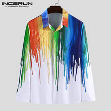 INCERUN Мужская рубашка с длинным рукавом и 3D принтом 2020, приталенная уличная мода, повседневные брендовые рубашки, Мужская блузка, Camisa S-3XL 2024 - купить недорого
