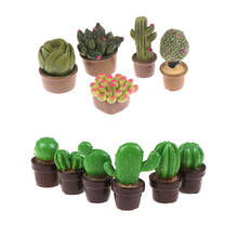 Hot 2Pcs/5Pcs Cute Green Mini Tree Potted For 1:12 doll house Miniature Cactus Green Plant In Pot doll house Simulation Potted 2024 - buy cheap
