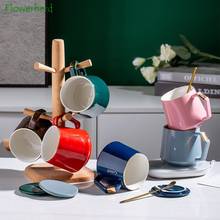 Caneca de cerâmica com tampa, utensílio para café, com colher, criativa, estilo nórdico, aparelho para bebidas 2024 - compre barato