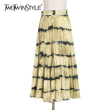 Женская плиссированная юбка TWOTWINSTYLE, повседневная юбка миди в полоску с высокой талией, 2021 2024 - купить недорого