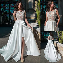 Exquisite Lace/Satin Jewel Neckline A-line Wedding Dresses With Pockets Front Slit Bridal Dress vestido de novia desmontable 2024 - buy cheap