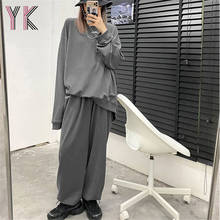 Solid Color Pullover Top + Gray Drop Wide Leg Pants Two-Piece Women'S Loose Joggers Sports Set Hip Hop Streetwear Fashion Suit 2024 - buy cheap