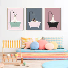 Quadro de parede para quarto de bebê, arte de decoração em tela, minimalista, animal de banho, rosa, desenho animado, pintura decorativa, imagem nórdica, decoração de quarto de bebê 2024 - compre barato