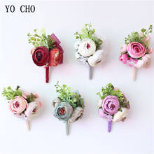YO CHO Artificial Silk Rose Flower Boutonniere Groom Corsage Bridal Wrist Corsage Bracelet Party Prom Meeting Wedding Supplies 2024 - buy cheap