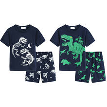 Conjunto estampado de dinossauro infantil, roupas para meninos com desenho de animais, camisetas e shorts para crianças 2024 - compre barato