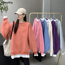 Sweatshirts Women Fake Two Design Hipster Solid New Clothes Spring Fall Minimalist Fashion O-neck for Girls Classic High-quality 2024 - buy cheap