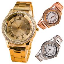 Venda quente moda feminina algarismos romanos strass redondo dial analógico relógio de pulso de quartzo 2024 - compre barato