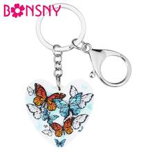 Bonsny Acrylic Heart Colorful Butterflies Keychains Key Ring Animal Jewelry Gift For Women Teens Handbag Purse Pendant Accessory 2024 - buy cheap