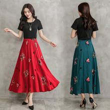 Women Cotton Linen Long Skirt Celmia New Fashion Bohemian Floral Embroider Maxi Skirts Casual High Waist Elegant Party Skirts 2024 - buy cheap