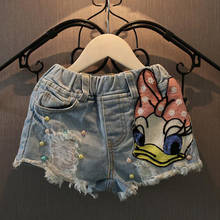 Джинсовые шорты для маленьких девочек летние джинсы с рисунком утки для девочек детские джинсовые штаны с блестками и дырками, Детские укороченные штаны с жемчужными карманами От 2 до 6 лет 2024 - купить недорого