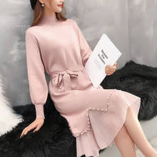 Vestido suéter feminino de malha, vestido da moda com malha e gola alta, de manga longa, solta, para outono e inverno, 2021 2024 - compre barato