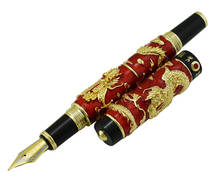 Jinhao Red Cloisonne Double Dragon Fountain Pen Iridium Medium Nib Advanced Craft Writing Gift Pen for Business, Graduate 2024 - купить недорого