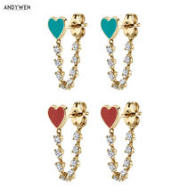 ANDYWEN-pendientes de plata de ley 925 para mujer, joyería con eslabones rojos esmaltados, corazón de lujo, estilo Punk Rock, juvenil, el mejor regalo 2024 - compra barato