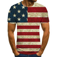 Футболка серия «Американский флаг» для мужчин и женщин, футболка с 3D принтом, полосатая футболка с круглым вырезом и флагом, летняя модная одежда 2024 - купить недорого