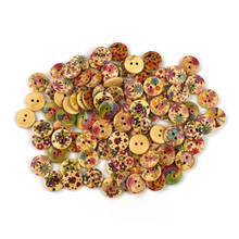Botones redondos de madera con 2 agujeros, accesorios de ropa para manualidades, patrón de flores, 15mm, 100 unidades 2024 - compra barato