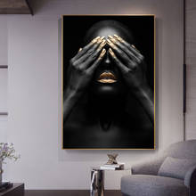 Black Hand and Gold Lip Nude Woman Canvas Painting African Posters and Print Cuadros Wall Art Picture for Living Room Home Decor 2024 - buy cheap