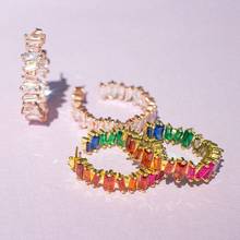 2021 Rainbow Irregular Baguette Cubic Zirconia Cz Hoop Earring Gold Color Classic Luxury Gorgeous European Women Fashion Jewelry 2024 - buy cheap