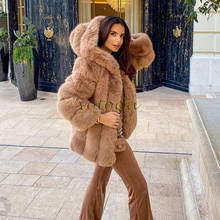 Warm Fashion Fox Fur Coat Women Fluffy Furry Mink Coat Winter Long Sleeve Hooded Overcoat Luxury Thick Outerwear Faux Fur Jacket 2024 - buy cheap