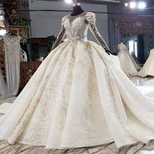 Serene Hill Dubai High-end Ivory Sparkle Luxury Wedding Dress 2020 Long Sleeve Diamond Beading Bridal Gown Custom Made CHX0230 2024 - buy cheap