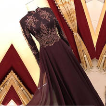 Arabic Evening Dresses High Neck Long Sleeves Appliques Chiffon Prom Gown Muslim Dubai Kaftan Party Dress 2024 - buy cheap