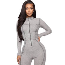 Cotton Zipper Long Sleeve Jumpsuits Women Grey Turtleneck Sexy Rompers Jumpsuit Fall Winter Casual Sport Fitness Overalls 2024 - buy cheap