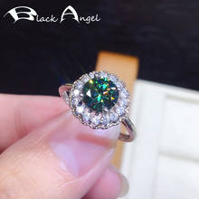 BLACK ANGEL 925 Silver Flower Shaped Luxury Created Green Blue Moissanit Gemstone Resizable Ring For Women Jewelry Wedding Gift 2024 - buy cheap