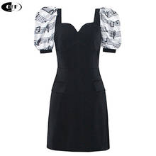 Elegant Lantern Sleeve Short Dress Summer Brand Design V-Neck Woman Clothing Sexy New Fashion A-Line Female Dresses for women 2024 - buy cheap