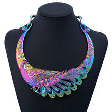 Sparkling Colors Retro Carved Collar Choker Necklace Collier Femme Women Bohemian Ethnic Vintage Animal Pretty Peacock Necklace 2024 - buy cheap