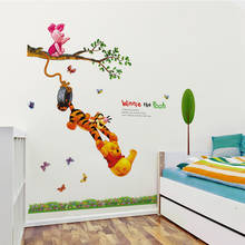 Adesivo de parede para crianças winnie pooh, desenho de animal, árvore, para quarto de bebês, meninos, meninas, decoração de casa, decalque de parede, papel de parede para decoração 2024 - compre barato