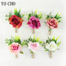 YO CHO-broche de flores artificiales para hombre, brocha para la muñeca, ramillete de seda, rosa, para fiesta, boda 2024 - compra barato