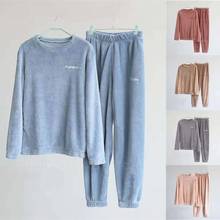 Pajama Set Women Autumn Winter Flannel Velvet Long Sleeve Loose Top Elastic Waist Pants Thick Warm Sleepwear Homewear Loungewear 2024 - buy cheap