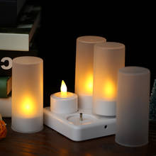 6/12 pces usb 5v recarregável led cintilação velas flameless tealight velas luzes com controle remoto copos geados 2024 - compre barato