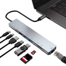 Adaptador de concentrador de cargador multifuncional 8 en 1, tipo C a 4K, HDMI, compatible con RJ45, USB 3,0, TF, PD 2024 - compra barato