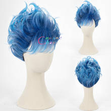 Peruca curta de cosplay cor azul torcida, peruca sintética resistente ao calor + capacete de peruca grátis 2024 - compre barato