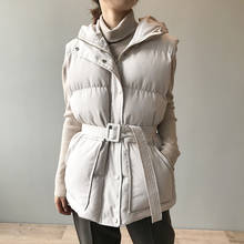 Cotton Vest Women 2021 Winter New Korean  Loose Hooded Warm Waistcoat Female with Belt 2024 - buy cheap