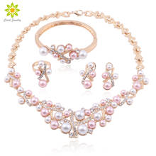 Conjuntos de joyas de moda Dubai, collar de cristal, pendientes, anillo, pulsera, conjunto de joyas de perlas de imitación, regalo de joyería nupcial 2024 - compra barato