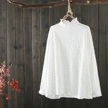 Cotton Ruffles White Shirts For Women Summer New 2021 Long-Sleeved Loose Office Lady Elegant Pulls Outwear Tops 2024 - buy cheap