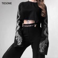 Женская толстовка с принтом дракона TIESOME, Модный повседневный свободный короткий пуловер, уличная одежда, осенняя одежда 2024 - купить недорого