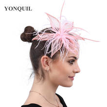 Faixa de cabeça feminina estilo casamento sinamay rosa, chapéu fascinato com prendedor de cabelo, acessórios de cabelo chique 2024 - compre barato