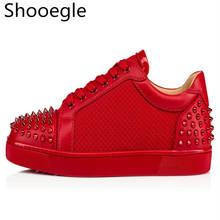 Fashion Red Patchwork Leather Men Shoes Casual Rivets Stud Casual Shoes Lace Up Low Top Spike Sneakers Runway Flats 2024 - buy cheap