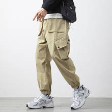 2021 New Spring Fashion Multi-Pockets Khaki Black Men's Cargo Jogger Pants Streetwear Casual Baggy Trousers 2024 - buy cheap