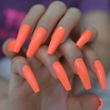 24pcs Orange Coffin False Nail Extra Long Full Cover Sculpted Ballerina Acrylic Fake Nails Fingernail Tips Manicure Charms 2024 - buy cheap