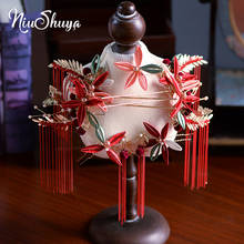 NiuShuya Handmade Velvet Red Hanfu Costume Hair Accessories Classical Chinese Bridal Retro Headdress wedding Hair Accessories 2024 - buy cheap