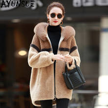 Женское пальто с натуральным мехом, овечья шерсть, зимняя куртка с воротником из лисьего меха, пальто из натуральной шерсти, замшевая подкладка, Корейская верхняя одежда, FA139 KJ 2024 - купить недорого