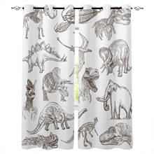 Dinosaur Cartoon Black And White Windows Curtains For Living Room Bedroom Decorative Kitchen Curtains Drapes Treatments 2024 - buy cheap