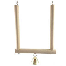 Parrot Birds Natural Wooden Play Toy Stand Holder Swing Bell Cage Pet Hanging Toys 2024 - buy cheap